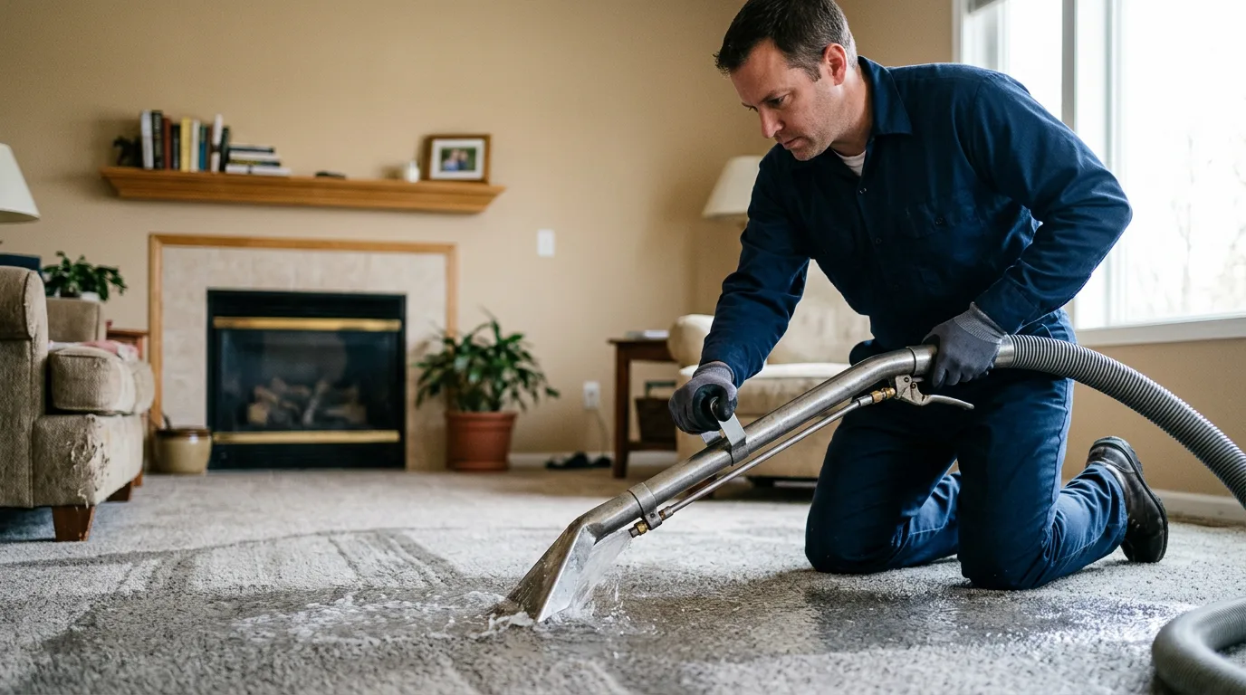 Water damage restoration technician working near Eden, NY